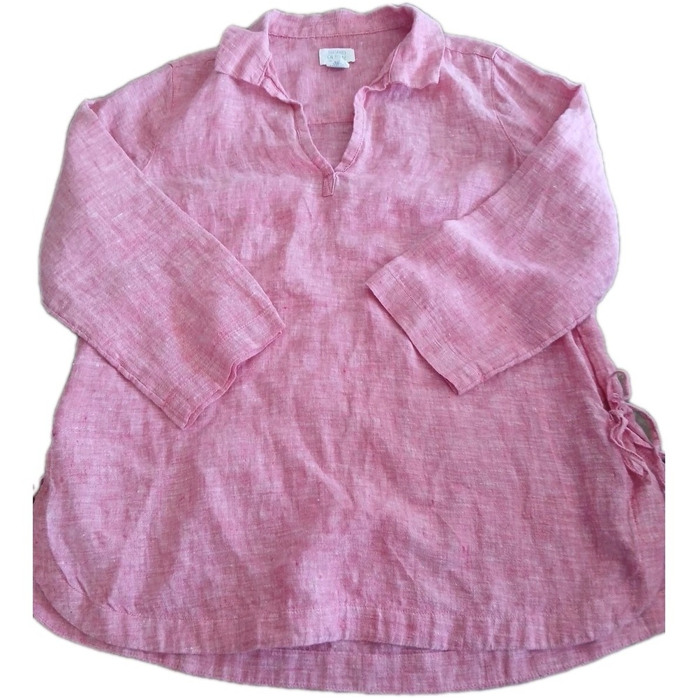 Sigrid Olsen‎ Linen Tunic Shirt Womens Small 3/4sleeve Tie Collared